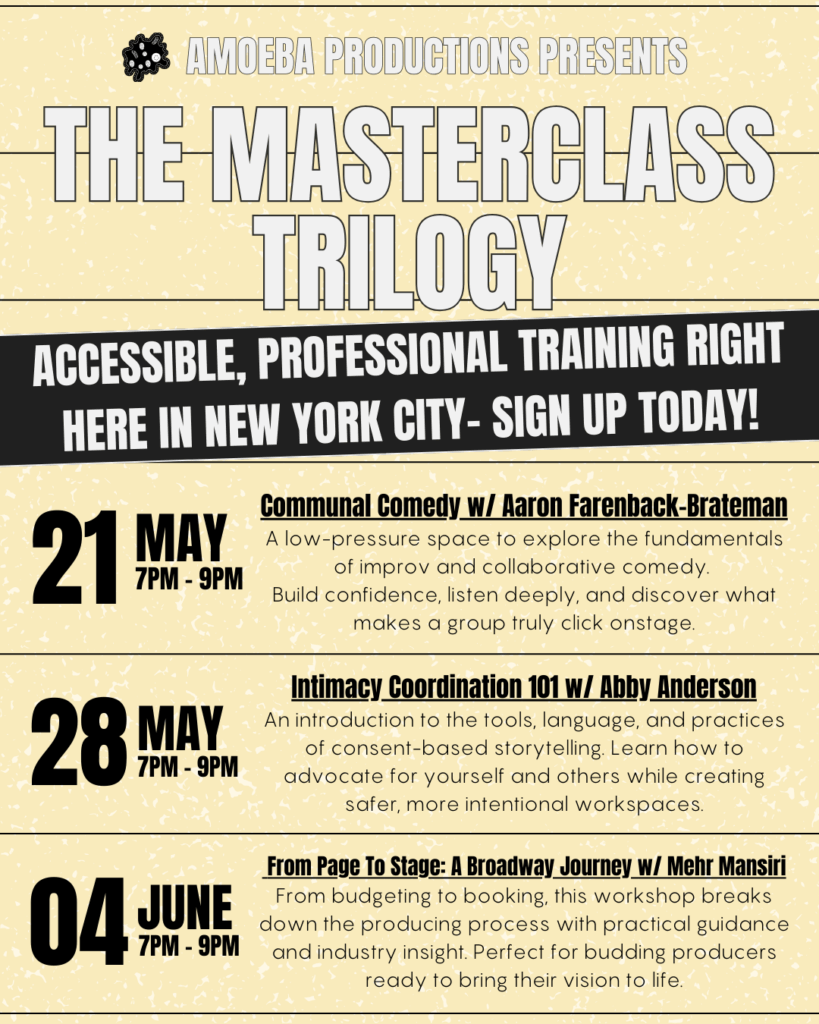 An image explaining the classes at the Masterclass Trilogy by Amoeba Productions